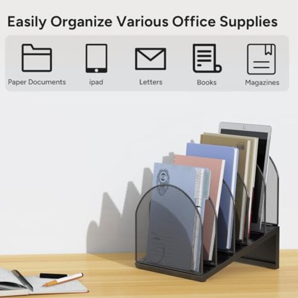 5-Section Metal Mesh Desk File Organizer for Documents & Office Papers - Picture 8 of 8